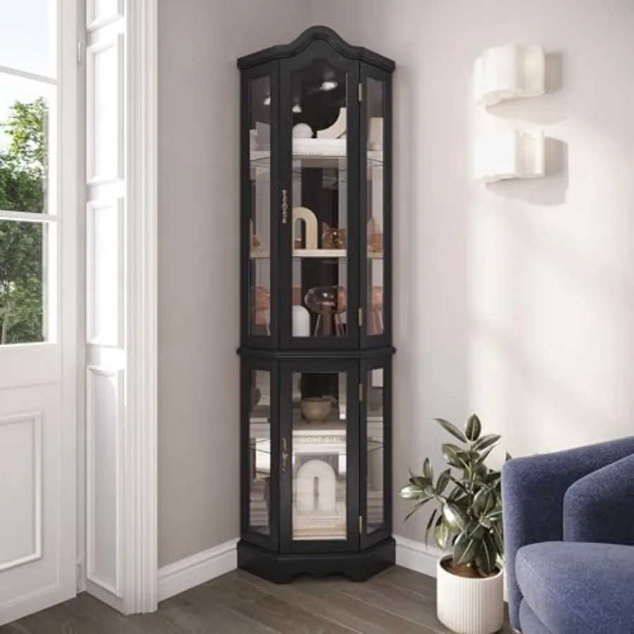 Glass Cabinet Display - Lighted 3-side glass display curio cabinet