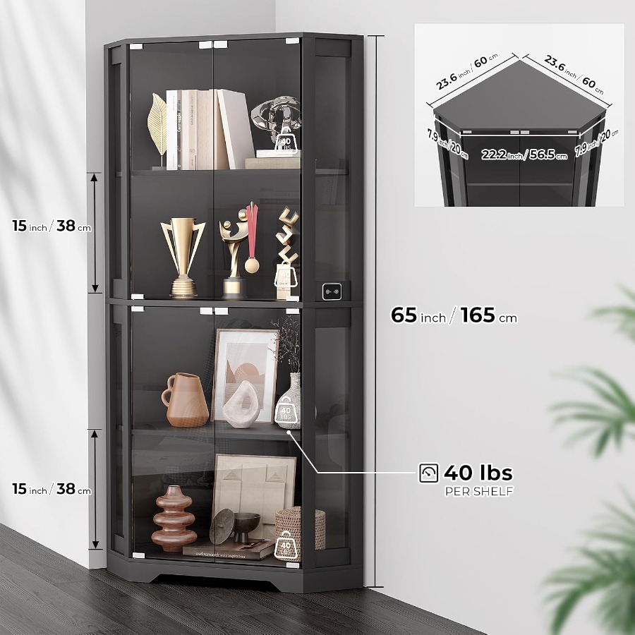 Lighted Corner Display Cabinet - Glass Cabinet Display recension och pris
