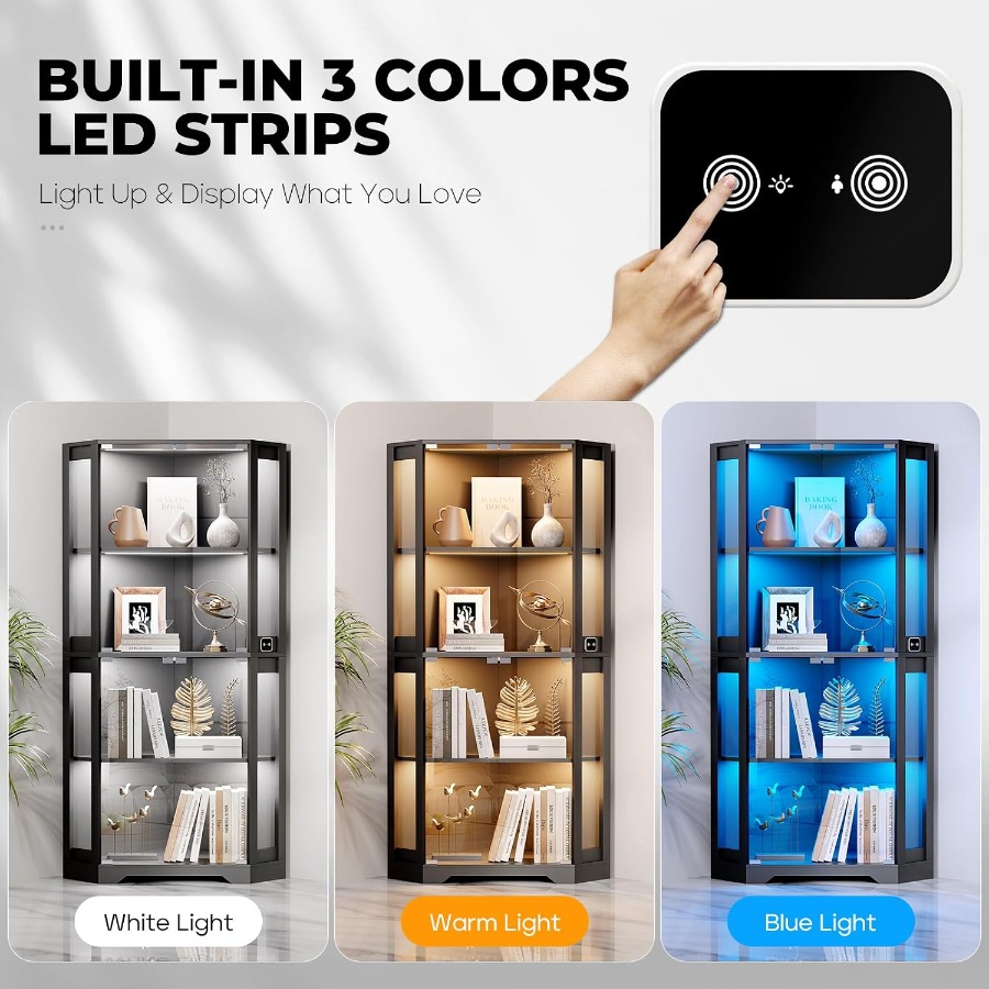 Lighted Corner Display Cabinet - Glass Cabinet Display recension och pris