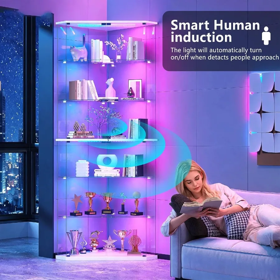 6-Tier Corner RGB LED Glass Di - Glass Cabinet Display recension och pris