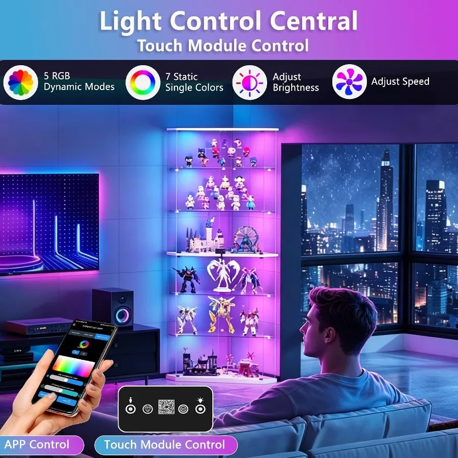 6-Tier Corner RGB LED Glass Di - Glass Cabinet Display recension och pris